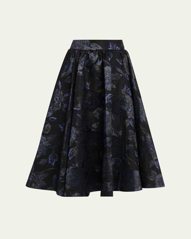 Nilda Voluminous Floral Jacquard Midi Skirt
